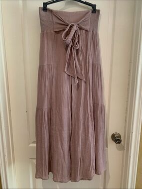 Smocked Tie-Waist Wide-Leg Jumpsuit in Dusty Mauve